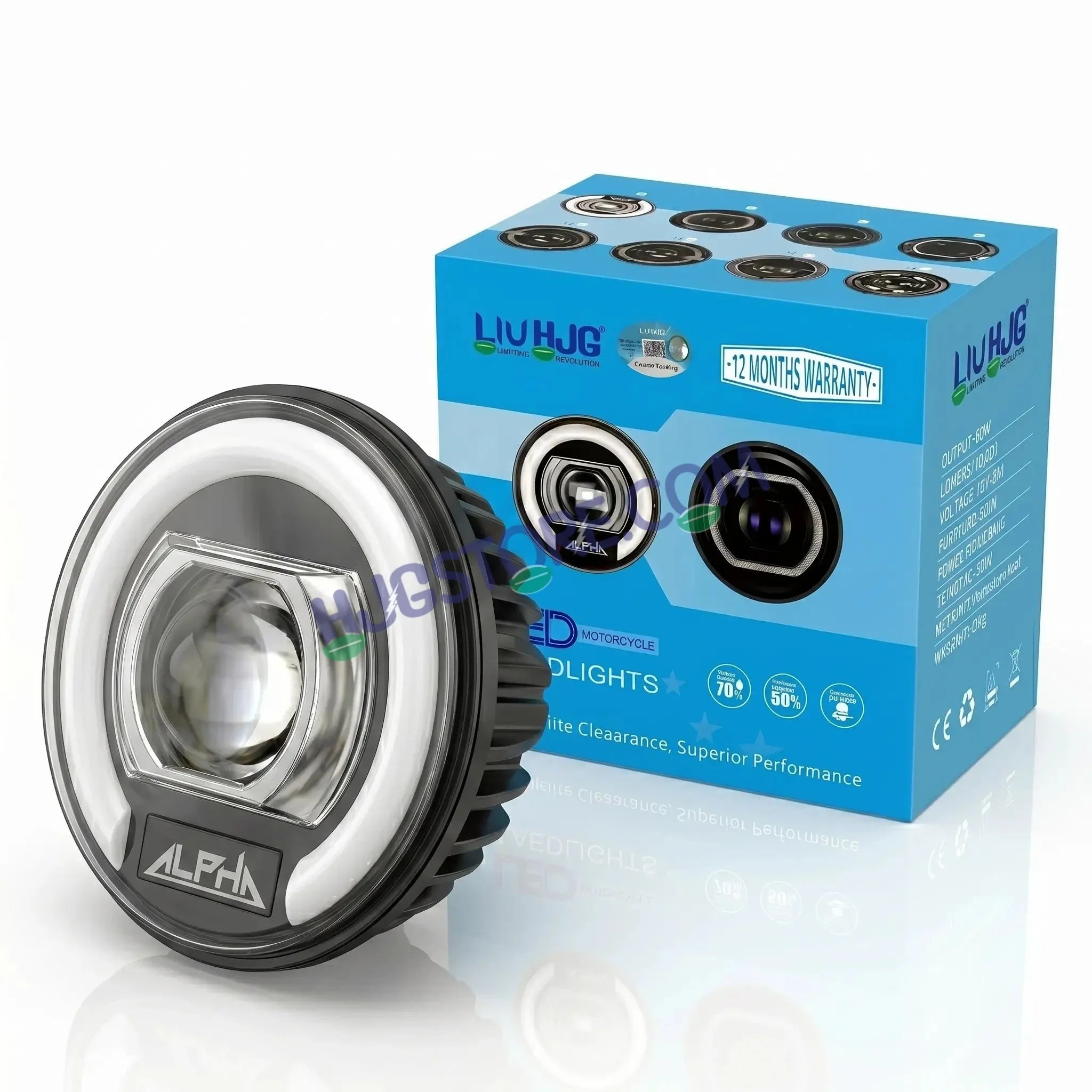 HJG C-325 Alpha 7 Inch Headlight Assembly 128W Projector Ultra Wide Halo Ring C-325 White LED Headlight New Projector Headlight Assembly | 128W CREE/Osram LED Chip Multi DRL Compatible with Royal Enfield, Jeep, Thar, Gypsy - Biker.Store - www.biker.store