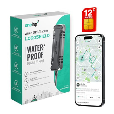 Onelap LocoShield™ 2026 Waterproof Wired GPS (with 12 Months 4G SIM Recharge) - IP67 GPS Tracker for Bike, Car, Scooty | Plug & Play | Remote Engine Lock Compatible & ON/Off Alert | 1 Year Mobile App|B0DP7P69R9