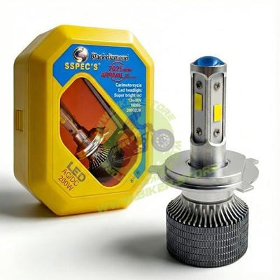 SSPEC Ultra Bright LED Headlight Bulb for Bike Scooter, H4 Automotive High/Low Beam, 200W, 20000 Lumens, 6500K, 12 Months Warranty (200 Watt) - Biker.Store - www.biker.store
