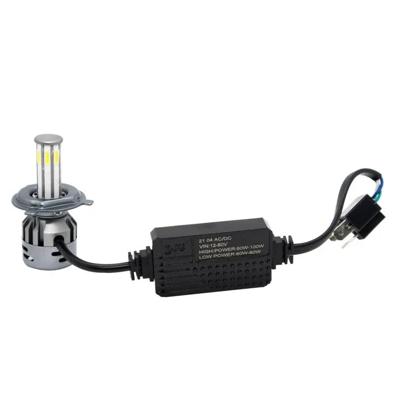 HJG M8 ORIGINAL 100W LED Headlight Bulb H4 For All Motorcycles (Low and High Beam Bulbs (White) AC/DC 100Watt 8 Side Chip) - Type H4 - Biker.Store - www.biker.store