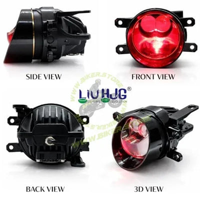 HJG 3 Inch LED Projector Lens Laser Fog Lamp with Cap Waterproof & Heat Dissipation 120W 12V DC Power Yellow White & Red Devil Eye Light Reflection Universal Fit All Bikes & Cars Model Pack of 2 - Biker.Store - www.biker.store