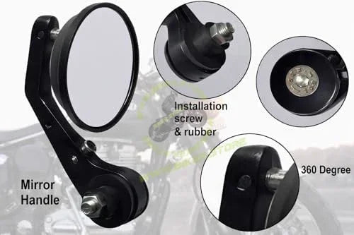 GT Round Bar End Mirror Set for New Classic, New Bullet, Hunter, Meteor 350 Motorcycles, Old Classis/Bullet 350/500 All Model RE Bike Small Stylish Rear Handle Design|B0FZL298QJ