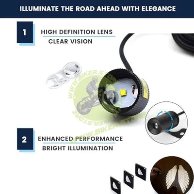 BIKERSTORE.IN Bike LED Angel Wings Style Light Side Rear View Mirror High Reflection Beem Waterproof, Universal For All Motorcycle and Car Models (White, Set of 1) - Biker.Store - www.biker.store