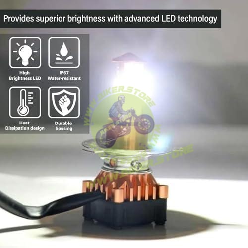 CYT 40W H4 LED Front Power Headlight DC 8V-48V High Brightness Bulb with 3 Side Cobe Cooling Fan & Conversion Kit High/Low Beam Light Universal For All Bike Motorcycle Scooty (Pack of 1, White) - Biker.Store - www.biker.store