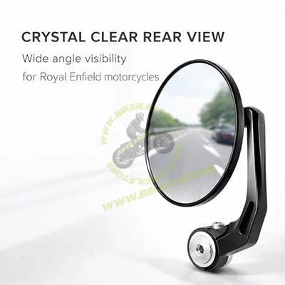 Universal Premium Motorcycle Bar End Mirrors | Handlebar End Rear View Side Mirrors with Round Wide Angle Glass | CNC Aluminum | Black (Pair) | Compatible with All RE Bikes - Biker.Store - www.biker.store