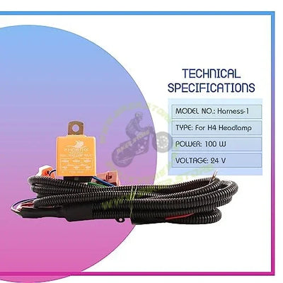 Phoenix H4 Headlamp Wiring Harness Kit Relay Conversion Kit Headlight Cable Sockets Heavy Duty Compatible With Cars SUVs MUVs & Tractors - Biker.Store - www.biker.store