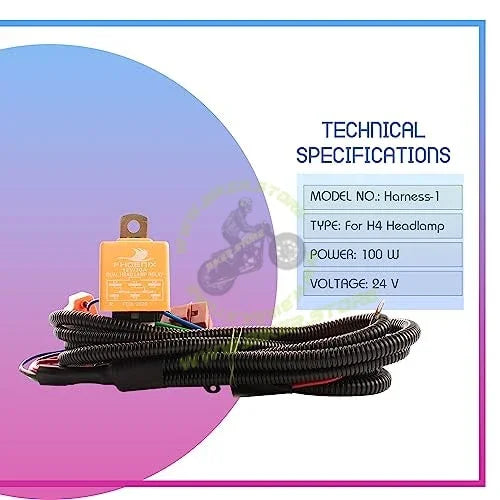 Phoenix H4 Headlamp Wiring Harness Kit Relay Conversion Kit Headlight Cable Sockets Heavy Duty Compatible With Cars SUVs MUVs & Tractors - Biker.Store - www.biker.store