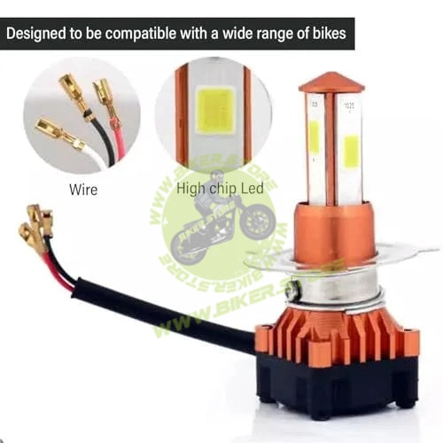 CYT 40W H4 LED Front Power Headlight DC 8V-48V High Brightness Bulb with 3 Side Cobe Cooling Fan & Conversion Kit High/Low Beam Light Universal For All Bike Motorcycle Scooty (Pack of 1, White) - Biker.Store - www.biker.store