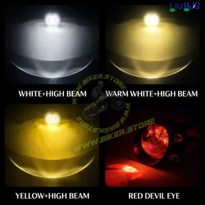 HJG 3 Inch LED Projector Lens Laser Fog Lamp with Cap Waterproof & Heat Dissipation 120W 12V DC Power Yellow White & Red Devil Eye Light Reflection Universal Fit All Bikes & Cars Model Pack of 2 - Biker.Store - www.biker.store