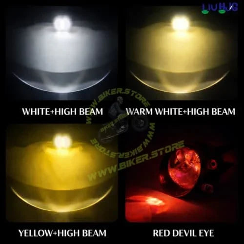 HJG 3 Inch LED Projector Lens Laser Fog Lamp with Cap Waterproof & Heat Dissipation 120W 12V DC Power Yellow White & Red Devil Eye Light Reflection Universal Fit All Bikes & Cars Model Pack of 2 - Biker.Store - www.biker.store