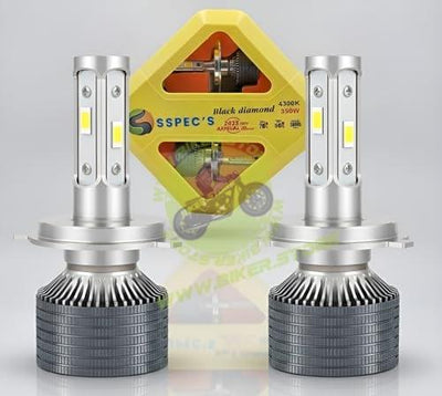 SSPEC H4 LED Headlight Bulbs For Car, 15000lm, 4300K Warm White, 350W, Hi/Lo Beam, 30000hr Lifespan, Pack of 2 - Biker.Store - www.biker.store