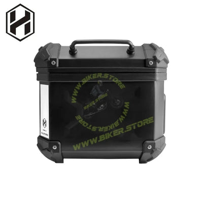 HJG 45L Aluminium Motorcycle Top Box with X-Shaped Red LED Tail Light – Waterproof, Universal Fit & Lockable - Top Box - 45Ltr (Black :- Aluminium) LIU HJG Top Box with X LED Light - Biker.Store - www.biker.store