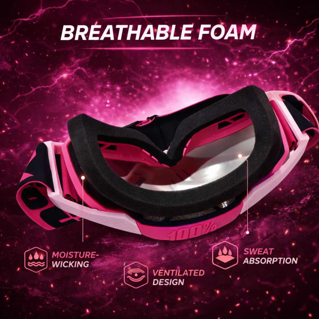 100% Upgraded Goggle for Motorcycle Riding Strong Material UV Protection Clear Vision Lens, Dustproof with Comfortable Foam Padding Adjustable Headband Pink Color for Dirt Bike Racing Pack 1 - Biker.Store - www.biker.store
