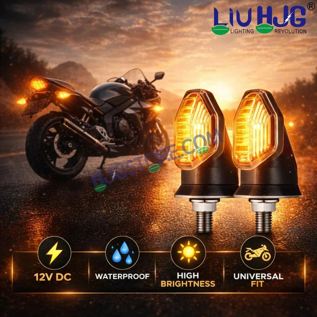 HJG Single LED Small Indicator Yellow Bike Turn Signals Waterproof Flexible Blinker Bright LED Indicators Universal For All Bike Models Motorcycle Turn Signal Lights LIU HJG Small 1 LED Yellow Indicator, Universal for All Bikes & Motorcycles, Pack of 2 - Biker.Store - www.biker.store