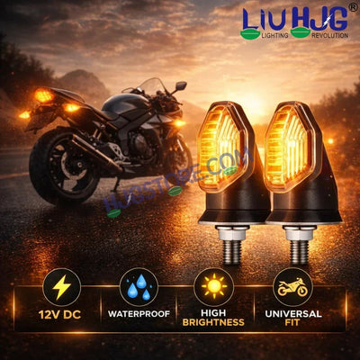 HJG Single LED Small Indicator Yellow Bike Turn Signals Waterproof Flexible Blinker Bright LED Indicators Universal For All Bike Models Motorcycle Turn Signal Lights LIU HJG Small 1 LED Yellow Indicator, Universal for All Bikes & Motorcycles, Pack of 2 - Biker.Store - www.biker.store