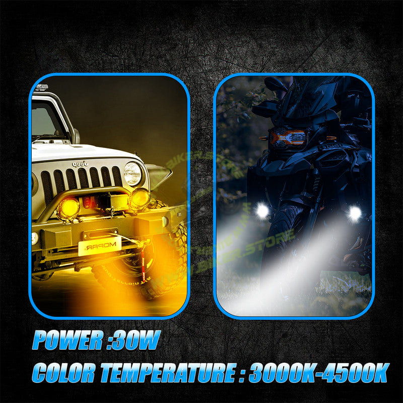 MOTO GENIUS 30W Mini LED Fog Light for Car & Motorcycle, 12V–80V Wide Voltage Waterproof Auxiliary Driving Lamp with Korea LED Chip, Universal Bike Headlight (Pack of 2) - Biker.Store - www.biker.store