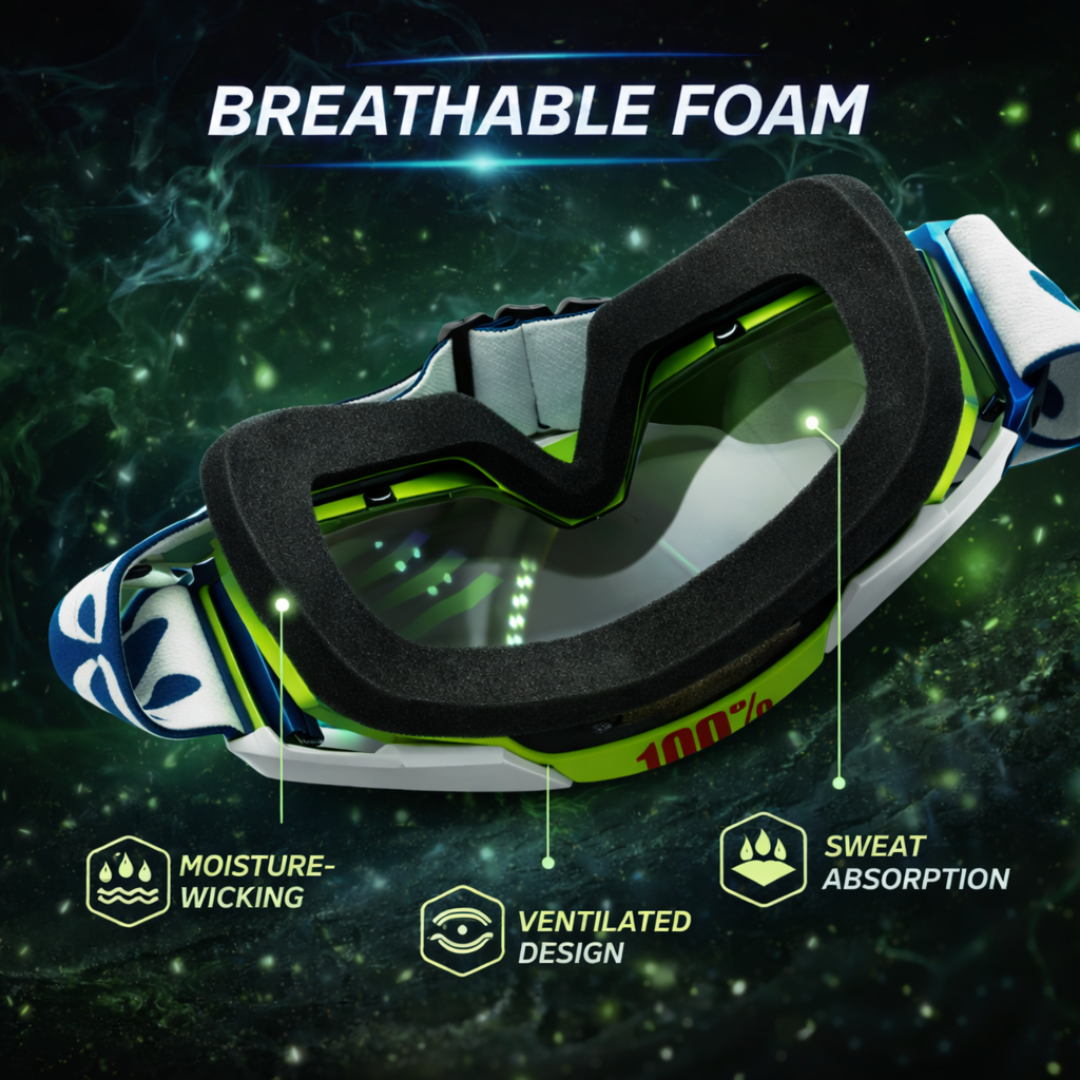 100% Upgraded Goggle for Motorcycle Riding Strong Material UV Protection Clear Vision Lens, Dustproof with Comfortable Foam Padding Adjustable Headband Green Color for Dirt Bike Racing Pack 1 - Biker.Store - www.biker.store