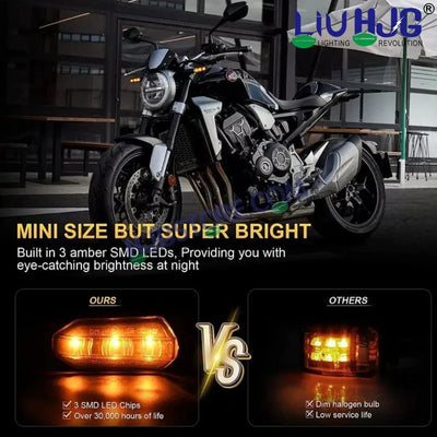HJG 3 LED Small Indicator Yellow Bike Turn Signals Waterproof Flexible Blinker Bright LED Indicators Universal For All Bike Models Motorcycle Turn Signal Lights LIU HJG Small 3 LED Yellow Indicator, Universal for All Bikes & Motorcycles, Pack of 2 - Biker.Store - www.biker.store