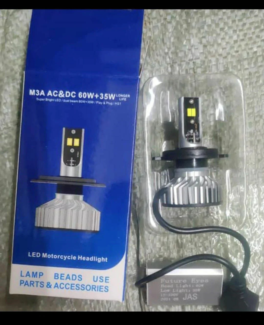 Future Eyes ORIGINAL 60W LED Headlight Bulb H4 For All Motorcycles (Low and High Beam Bulbs (White) AC/DC 60Watt 2 Side Chip) - Type H4 - Biker.Store - www.biker.store
