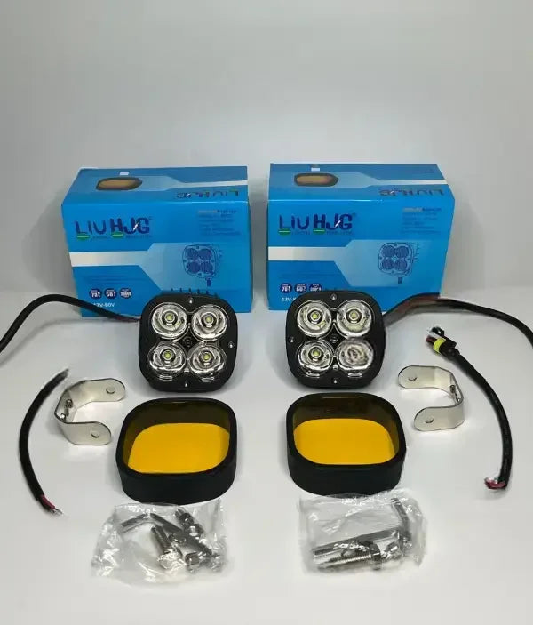 HJG Original 4 LED CREE 60W Fog Light Auxiliary Light For All Motorcycles With Yellow Filter Cap (2 Pcs) - Biker.Store - www.biker.store