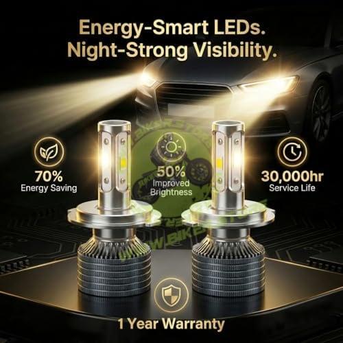 SSPEC H4 LED Headlight Bulbs For Car, 15000lm, 4300K Warm White, 350W, Hi/Lo Beam, 30000hr Lifespan, Pack of 2 - Biker.Store - www.biker.store