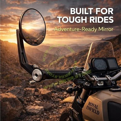 Universal Premium Motorcycle Bar End Mirrors | Handlebar End Rear View Side Mirrors with Round Wide Angle Glass | CNC Aluminum | Black (Pair) | Compatible with All RE Bikes - Biker.Store - www.biker.store