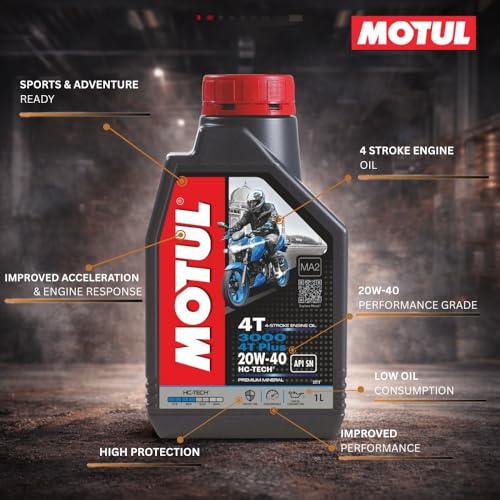 Motul 3000 4T Plus 20W-40 Engine Oil for Bikes | API SN HC-Tech | Smooth Clutch, Better Mileage & Engine Protection | 1L | Suitable for 4-Stroke Motorcycles | 1L - Biker.Store - www.biker.store