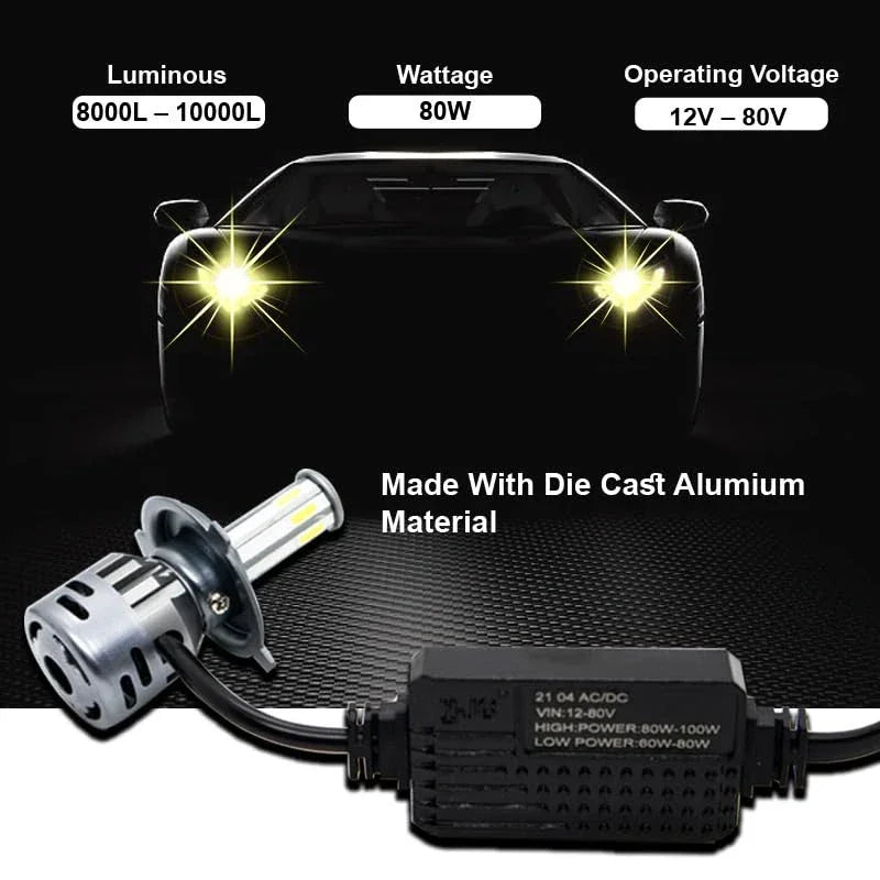 HJG M8 ORIGINAL 100W LED Headlight Bulb H4 For All Motorcycles (Low and High Beam Bulbs (White) AC/DC 100Watt 8 Side Chip) - Type H4 - Biker.Store - www.biker.store