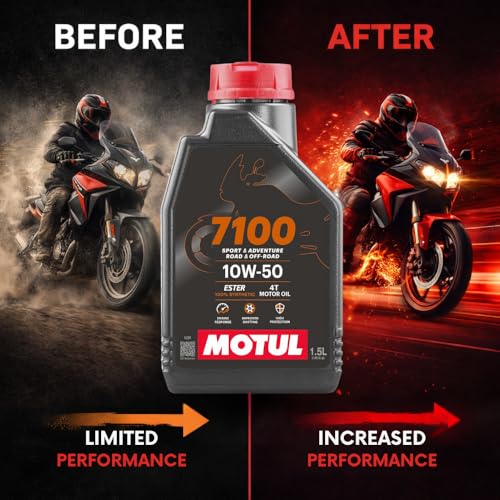 Motul 7100 4T 10W-50 API SN Fully Synthetic Motorcycle Engine Oil – High Performance Protection, Smooth Gear Shifting & Superior Engine Care for Long-Lasting Riding, 1.5L|B075GSDC1N