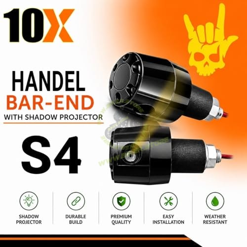 10X Universal Shadow Projecting Skull with Rock Hand Gesture Handle Bar End Weight for Motorcycle & Scooter | Premium ABS Body | Bright Logo Projection Light | Universal Fit | Pack of 2|B0H4ZKRV72