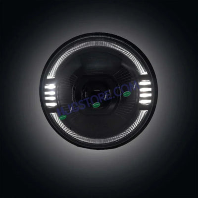 HJG Ring Projector 7 Inch C-216 Headlight Assembly Projector Ultra Wide 7 Inch Headlight Assembly 90W White LED Headlight Assembly for Royal Enfield | 80-100W CREE/Osram LED Chip Multi color White/Yellow Compatible with Royal Enfield, Jeep, Thar, Gypsy - Biker.Store - www.biker.store