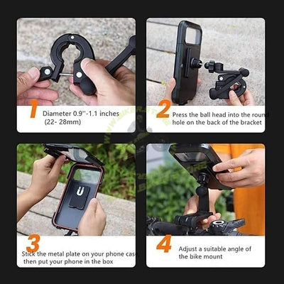 Waterproof Mobile Holder Bike/Scooty Mobile Stand, Waterproof Cell Phone Mount Holder, Universal Bikes Handlebar Sensitive Touch Screen, Fit 4-7.2 Inches All Smartphones Adjustable 360° Rotation Phone Case with TPU (A+) - Biker.Store - www.biker.store