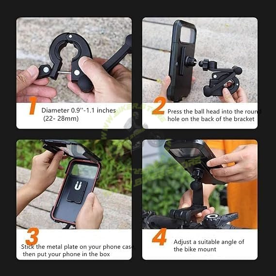 Waterproof Mobile Holder Bike/Scooty Mobile Stand, Waterproof Cell Phone Mount Holder, Universal Bikes Handlebar Sensitive Touch Screen, Fit 4-7.2 Inches All Smartphones Adjustable 360° Rotation Phone Case with TPU (A+) - Biker.Store - www.biker.store