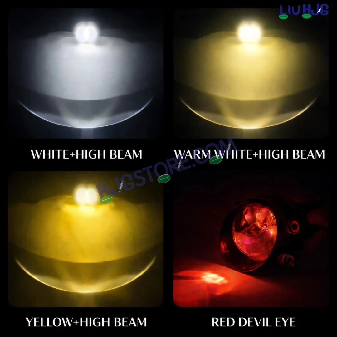 HJG 3 Inch Bi LED Projector Lens Laser Fog Lamp H8/H9/H11/H16 with Toyota Fitting Mounts with Cap Waterproof & Heat Dissipation 120W 12V DC Power Yellow/White/Red Light Reflection Universal Fit All Bikes & Cars Model with Toyota Fitting Mounts, Pack of 2 - Biker.Store - www.biker.store