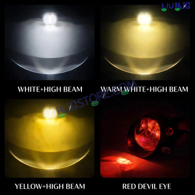 HJG 3 Inch Bi LED Projector Lens Laser Fog Lamp H8/H9/H11/H16 with Toyota Fitting Mounts with Cap Waterproof & Heat Dissipation 120W 12V DC Power Yellow/White/Red Light Reflection Universal Fit All Bikes & Cars Model with Toyota Fitting Mounts, Pack of 2 - Biker.Store - www.biker.store