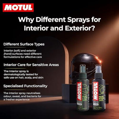Motul Helmet Care Kit -Helmet Visor & Interior Cleaner Spray with Bactericide Sanitizer|100ml Each|Suitable for All Helmets - Biker.Store - www.biker.store