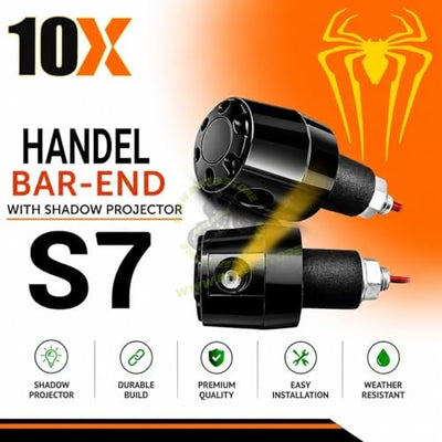 10X Universal Shadow Projecting Spider Design Handle Bar End Weight for Motorcycle & Scooter | Premium ABS Body | Bright Logo Projection Light | Universal Fitment | Pack of 2|B0H4ZJKZNR