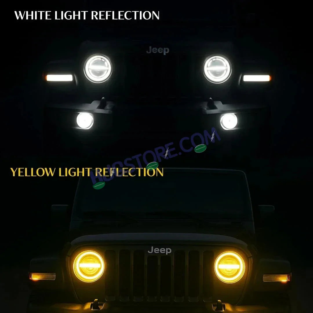 HJG 7 Inch 75W Minus New Model 75W Low Beam 110W Hi Beam LED Headlight Assembly White 7 Inch Round Motorcycle Lights For Jeeps Universal Car Compatible with Royal Enfield, Jeep & Harley Davidson LIU HJG New Box Minus 7 Inch - Biker.Store - www.biker.store