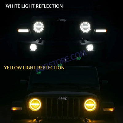 HJG 7 Inch 75W Minus New Model 75W Low Beam 110W Hi Beam LED Headlight Assembly White 7 Inch Round Motorcycle Lights For Jeeps Universal Car Compatible with Royal Enfield, Jeep & Harley Davidson LIU HJG New Box Minus 7 Inch - Biker.Store - www.biker.store
