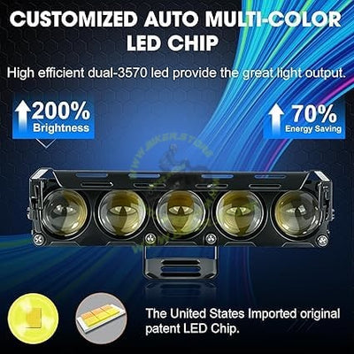Super Bright 5 LED Powerful Focus Fog Light for Bikes and Car 12V-80V | Devil Eye Fog Lamp | Reflecting 5 in 1 Mode White, Yellow, Red, Yellow & White and Y&W Flashing (PACK OF 2)|B0FGJXV212