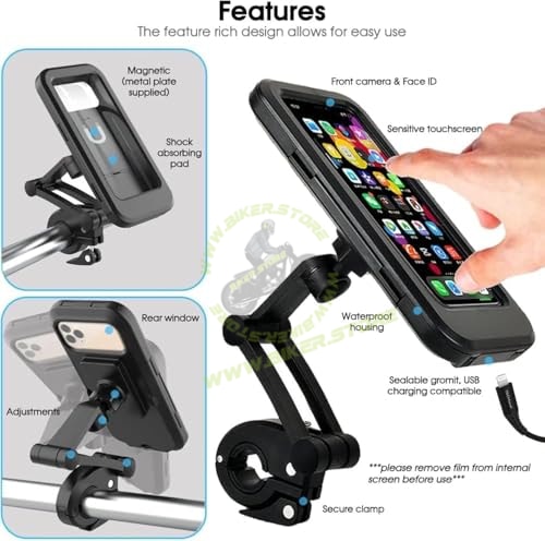 Waterproof Mobile Holder Bike/Scooty Mobile Stand, Waterproof Cell Phone Mount Holder, Universal Bikes Handlebar Sensitive Touch Screen, Fit 4-7.2 Inches All Smartphones Adjustable 360° Rotation Phone Case with TPU (A+) - Biker.Store - www.biker.store