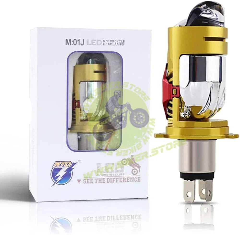 RTD LED Projector Headlight Bulb, H4 Dual Lens Design, High/Low Beam, (set of 1), Gold And Red Dual Projector LED H4 High Power 45W 4500LM H4 LED Perfect Light Beam High Low Beam 9-60V for car & motorcycle - Biker.Store - www.biker.store