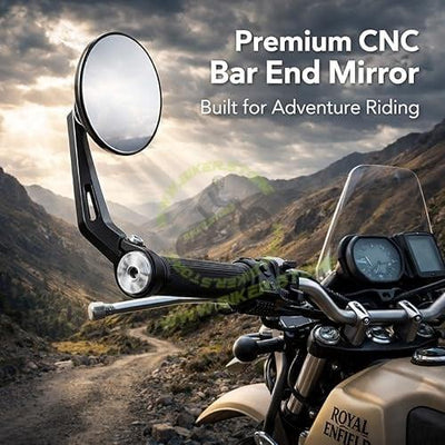 Universal Premium Motorcycle Bar End Mirrors | Handlebar End Rear View Side Mirrors with Round Wide Angle Glass | CNC Aluminum | Black (Pair) | Compatible with All RE Bikes - Biker.Store - www.biker.store