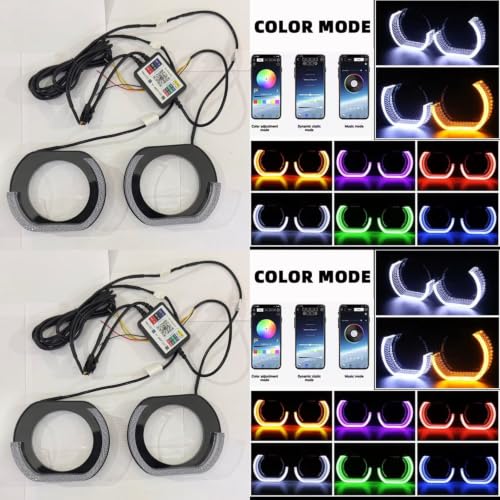 3inch RGB COB Ring LED L Type Halo Rings DRL Light Multi Color Compatible | 76SMD Angel Eyes L Type Ring iOS Android App Bluetooth Control Car Headlight Lamp Daytime Running Lights|B0HF3ZQZ57