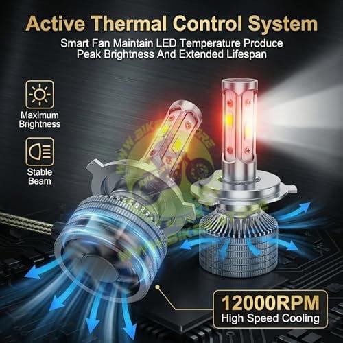 SSPEC H4 LED Headlight Bulbs For Car, 15000lm, 4300K Warm White, 350W, Hi/Lo Beam, 30000hr Lifespan, Pack of 2 - Biker.Store - www.biker.store