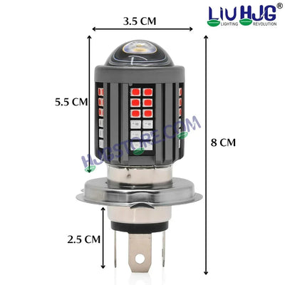 HJG H4 Lens 60 LED Red Blue Devil Lens New Model Red Blue White Yellow LED Headlight Bulb H4 For All Motorcycles (Low and High Beam Bulbs (White/Yellow/Red) Red DRL White Yellow 60W Lens) - 12V DC Hi/Lo Type H4 - Biker.Store - www.biker.store