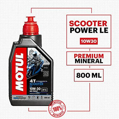 Motul Scooter LE 10W-30 Engine Oil for Gearless Scooters – Advanced Engine Protection, Smooth Pickup, Better Mileage & Long-Lasting Performance, 800 ml - Biker.Store - www.biker.store