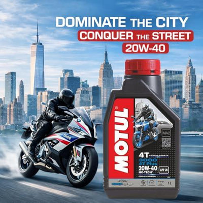 Motul 3000 4T Plus 20W-40 Engine Oil for Bikes | API SN HC-Tech | Smooth Clutch, Better Mileage & Engine Protection | 1L | Suitable for 4-Stroke Motorcycles | 1L - Biker.Store - www.biker.store