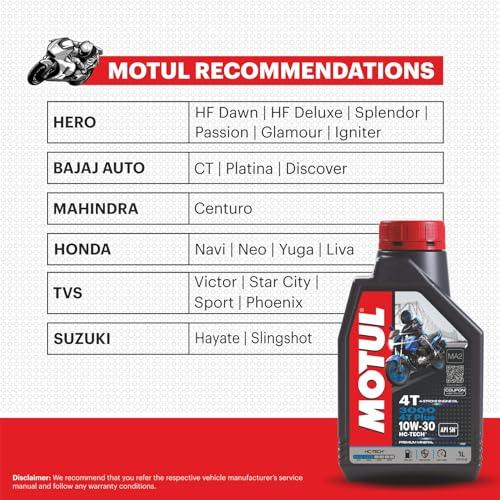 Motul 3000 4T Plus 10W-30 Engine Oil for Bikes | Advanced Engine Protection, Smooth Gear Shifting & Reliable Performance | Suitable for 4-Stroke Motorcycles | 1 L - Biker.Store - www.biker.store