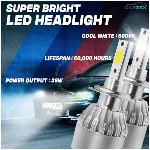Carzex® 36W H7 LED Headlight Bulbs 3800LM, 6000K Pure White Plug & Play LED Conversion Kit for Cars, High Brightness, Easy Installation, Long Life, Universal Fit – Set of 2|B0FJMB324M